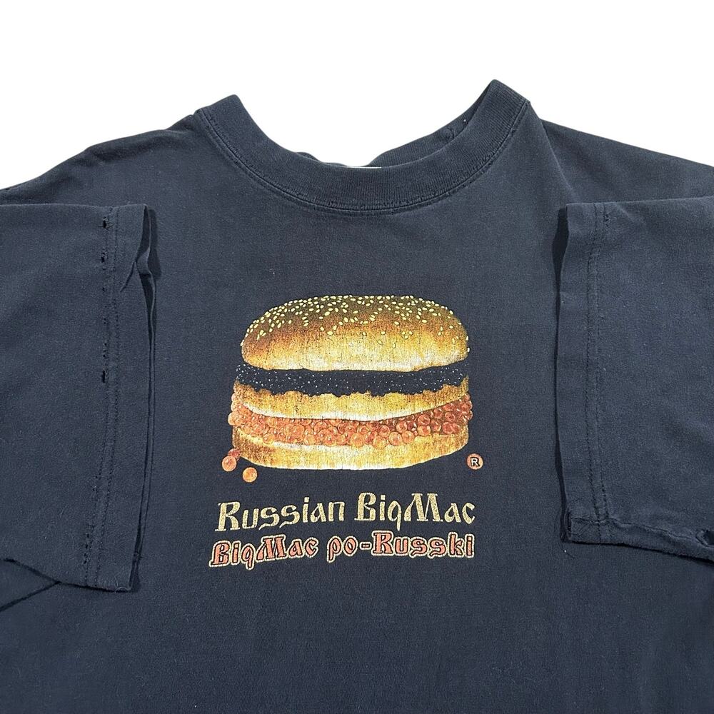 Vintage Russian Big Mac T-Shirt Men’s Large Distressed Black Tee Humor Graphic